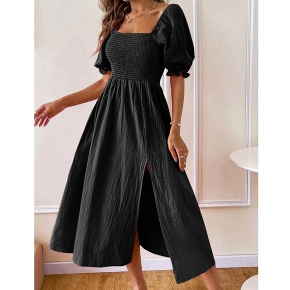 Shirred split hem A line dress - Picture 12 of 15